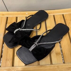 4/$15 Elegant Black Sandals with Rhinestone Detail